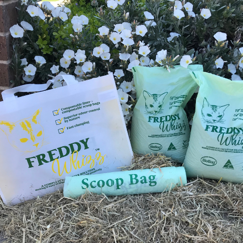 Freddy Whizz compostable cat litter value bundle, biodegradable pet waste bags Biobag & shopping tote eco-friendly cat pet supplies